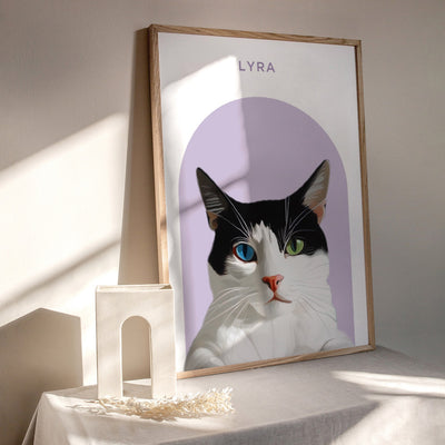 Custom Cat Portrait | Arch Illustration - Art Print, Poster, Stretched Canvas or Framed Wall Art Prints, shown framed in a room