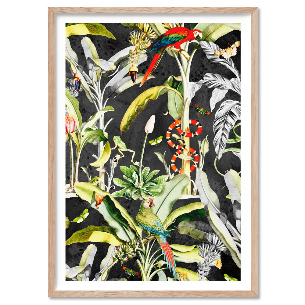 Rainforest Tropics Illustration - Art Print, Poster, Stretched Canvas, or Framed Wall Art Print, shown in a natural timber frame