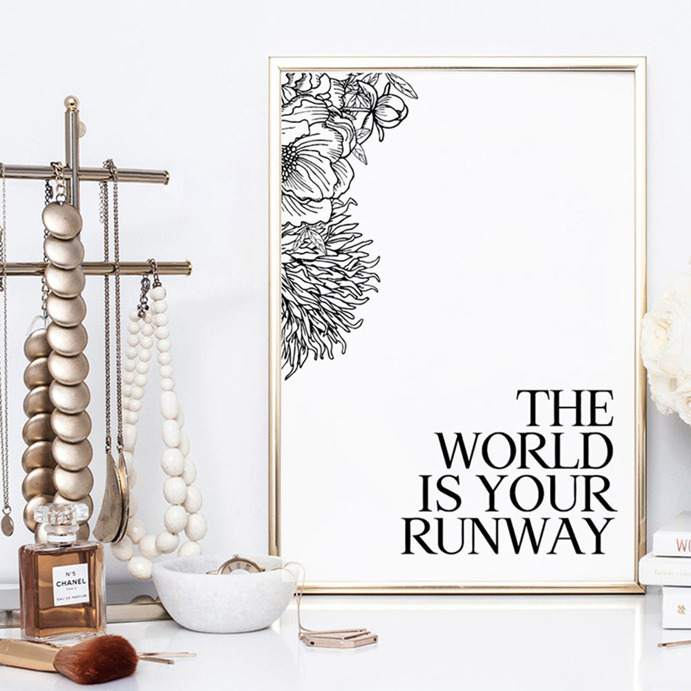 The World is Your Runway - Art Print, Poster, Stretched Canvas or Framed Wall Art Prints, shown framed in a room